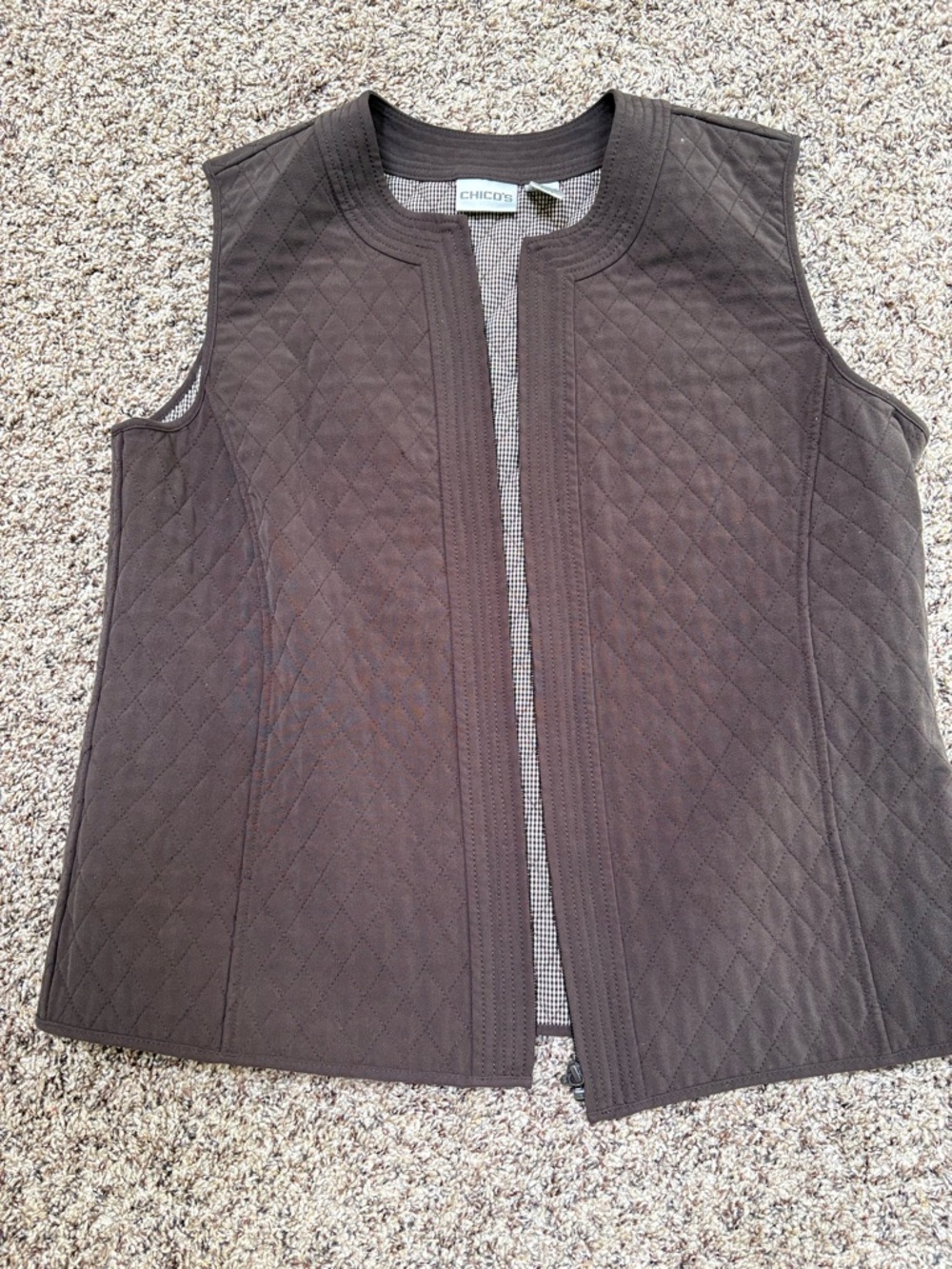 Chico's Quilted Sleeveless Vest in Dark Brown